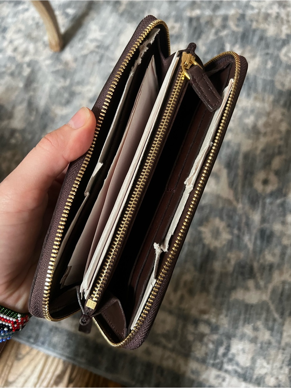 Madewell Dark Brown Leather Zip Wallet with Gold Hardware